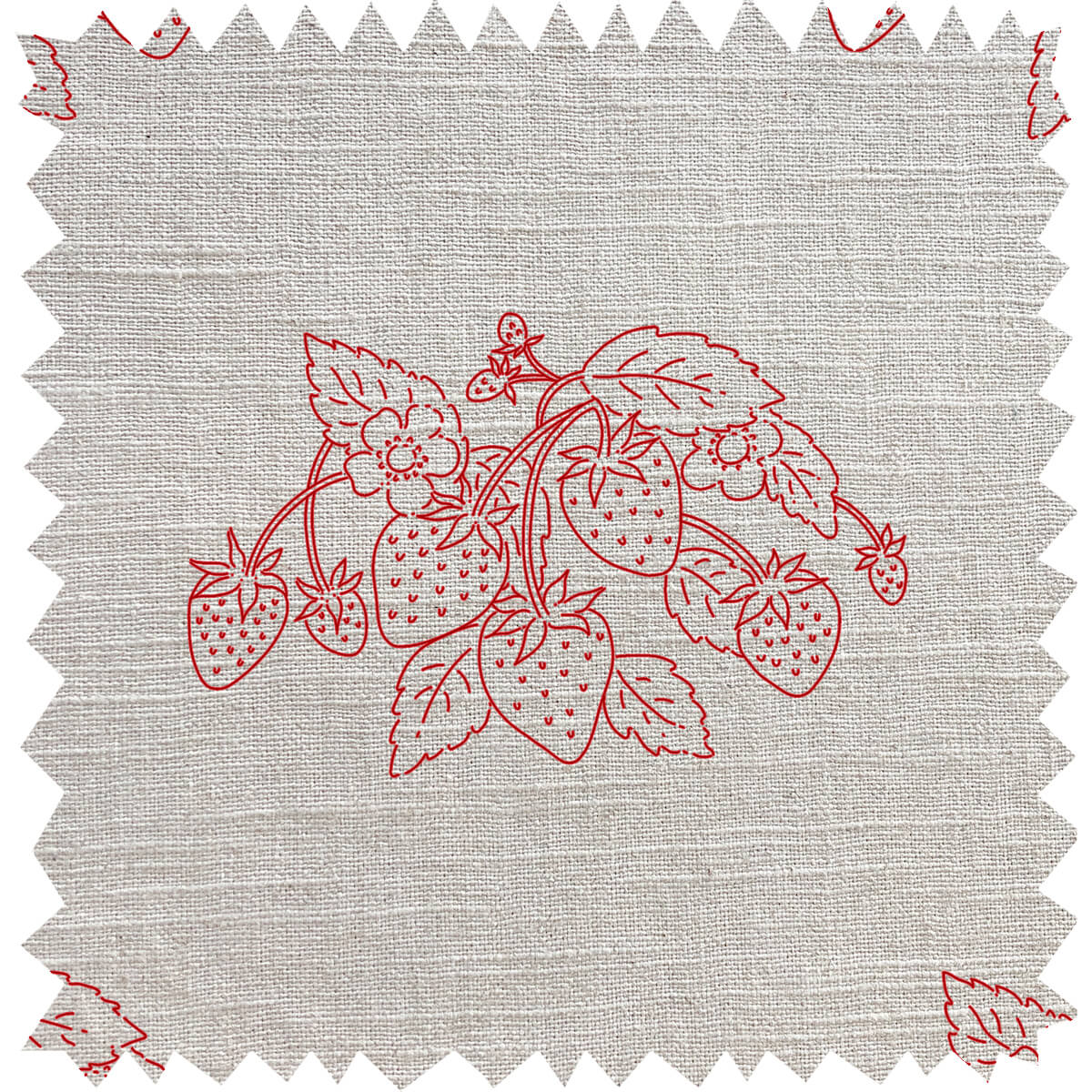 Strawberries Pink Red Linen Blend Fabric Sample by Sophie Allport