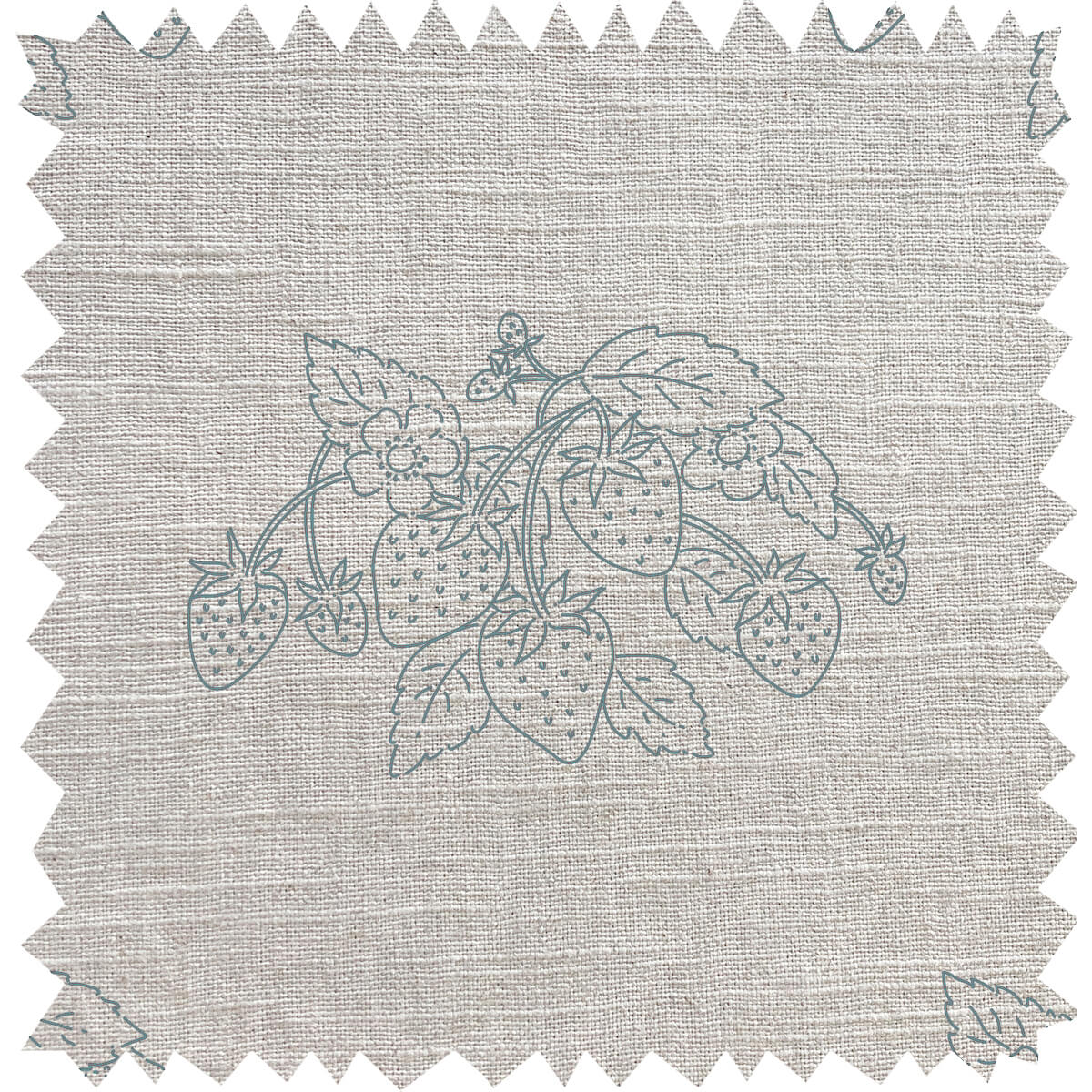 Strawberries Duck Egg Linen Blend Fabric By The Metre