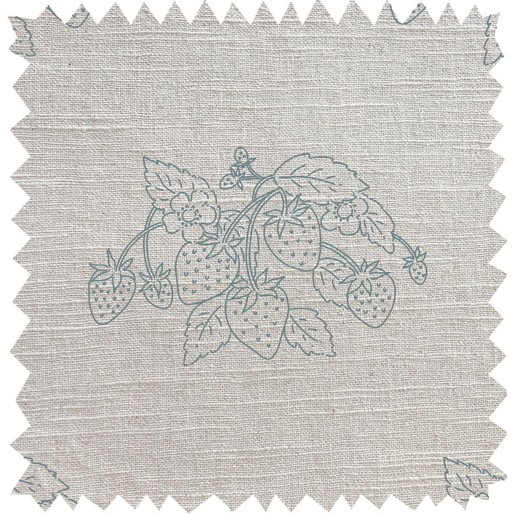 Strawberries Duck Egg Linen Blend Fabric By The Metre