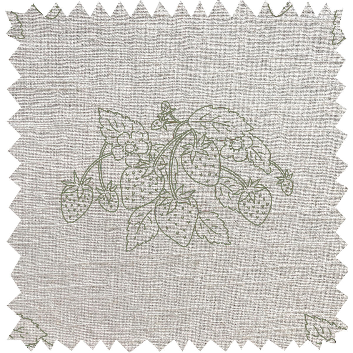 Strawberries Sage Linen Blend Fabric By The Metre