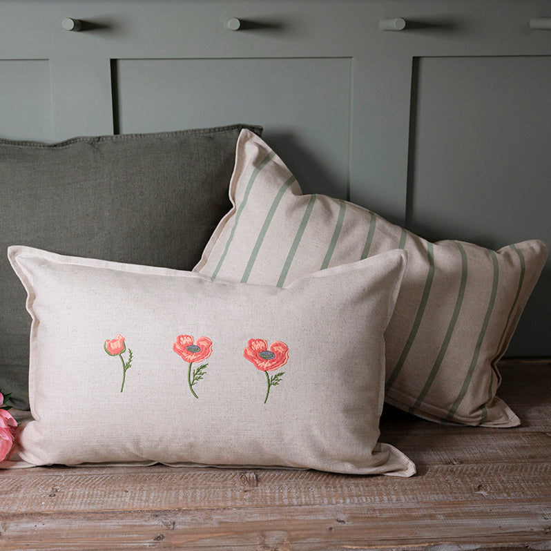 Poppy Meadow Linen Blend Embroidered Cushion