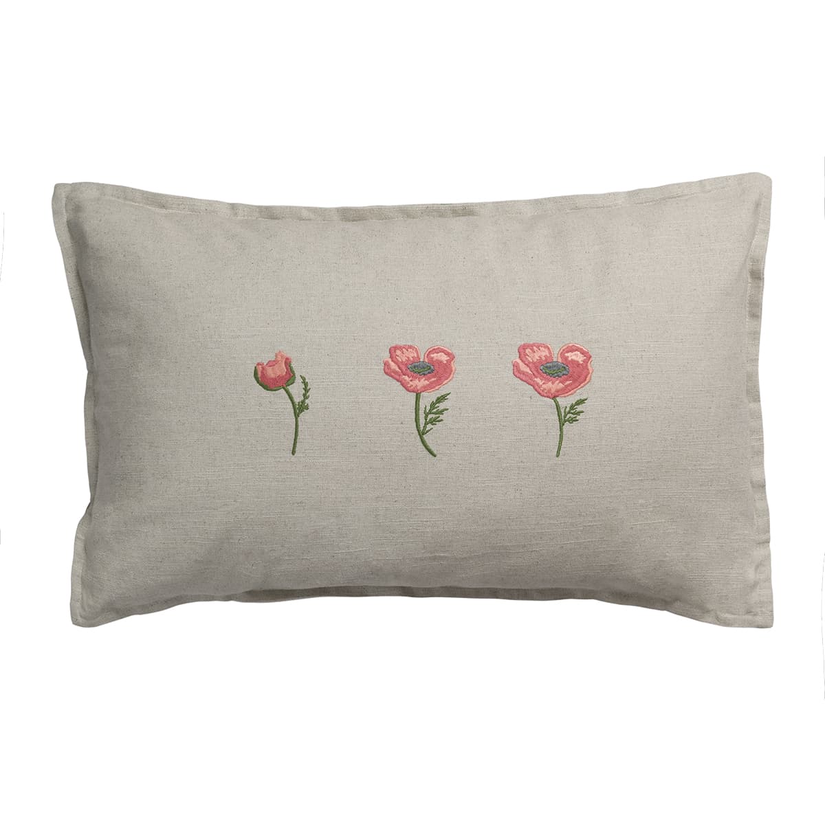 Poppy Meadow Linen Blend Embroidered Cushion