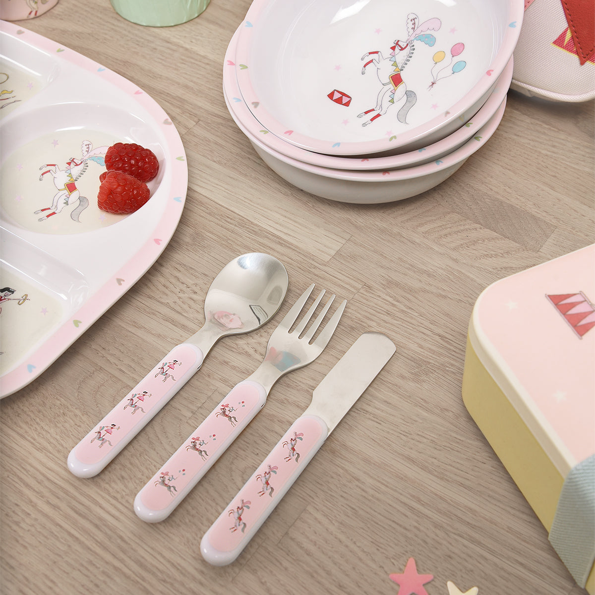 Fairground Ponies Childrens Melamine Cutlery Set by Sophie Allport