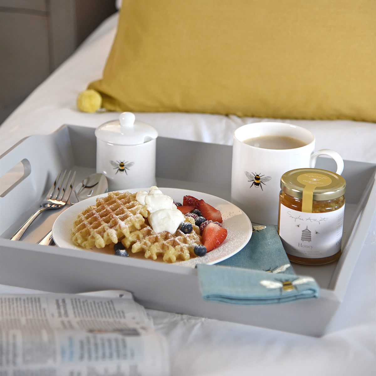 Breakfast in bed set up Bees Solo Fine Bone China Mug by Sophie Allport