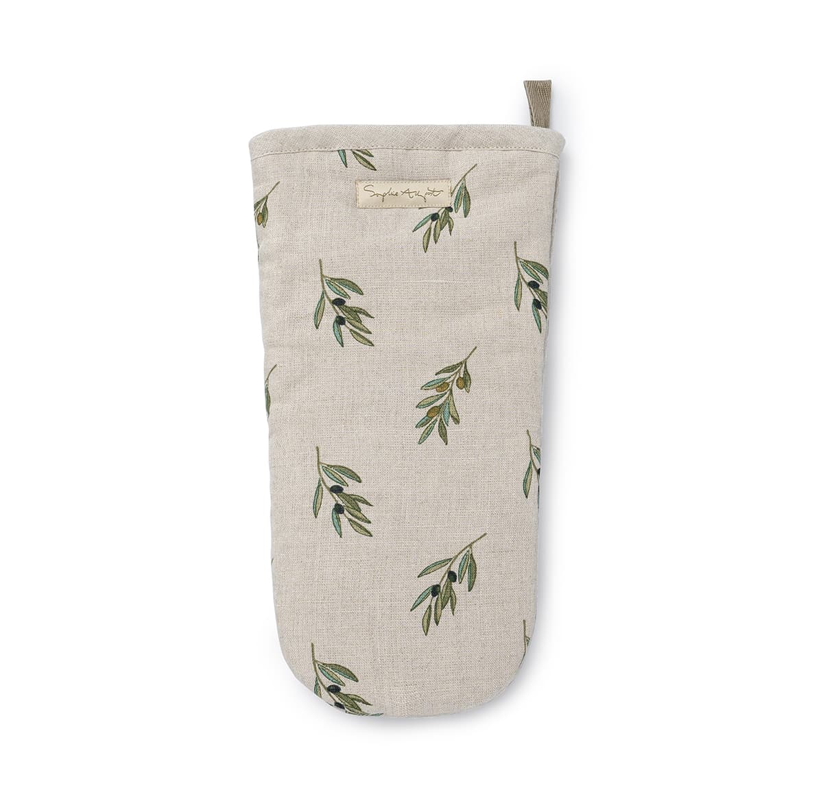 Olive Branches Linen Oven Mitt