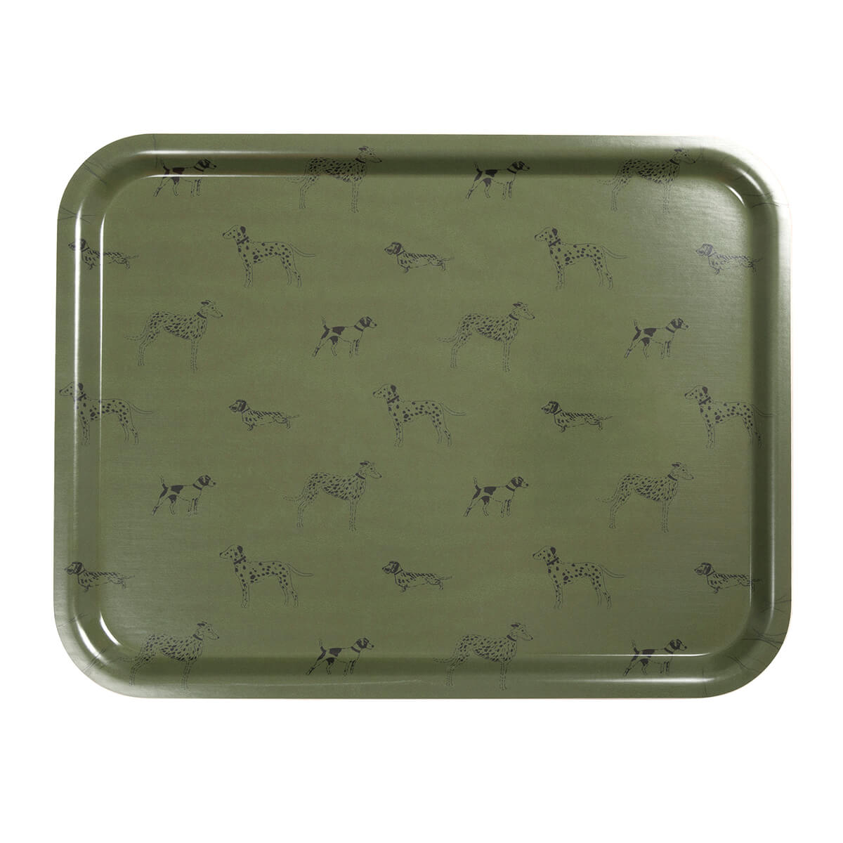 Large Fetch Printed Tray by Sophie Allport on a green olive background