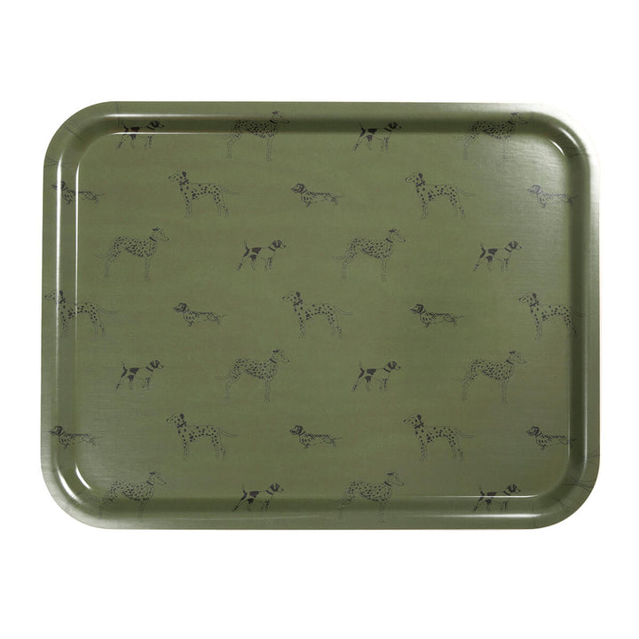 Large Fetch Printed Tray by Sophie Allport on a green olive background