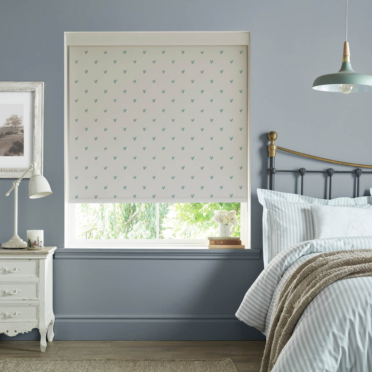 Hearts Duck Egg Made to Measure Roller Blind