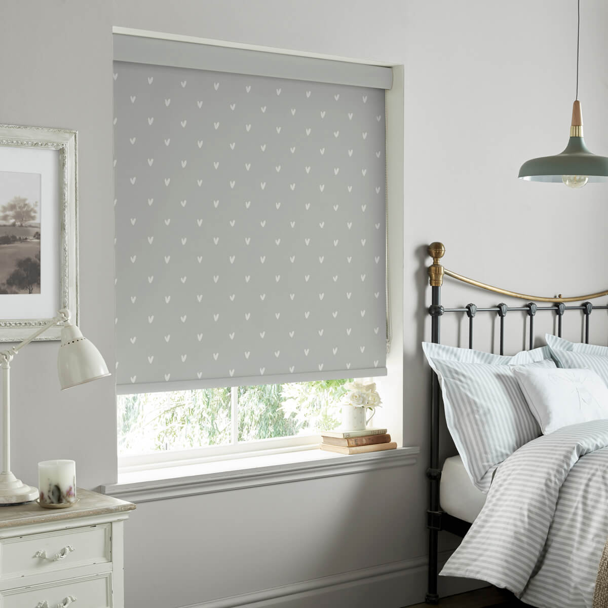 Hearts Grey Roller Blind Sample