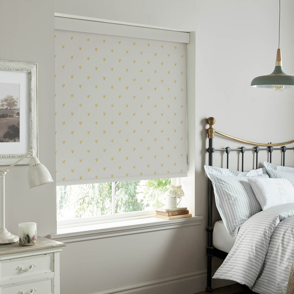 Hearts Soft Mustard Made to Measure Roller Blind