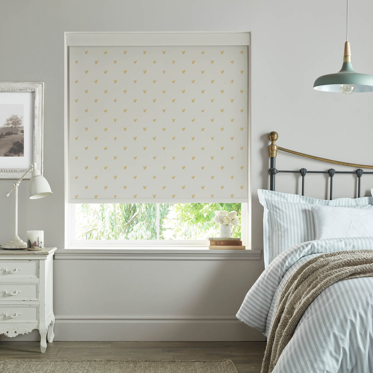 Hearts Soft Mustard Roller Blind Sample