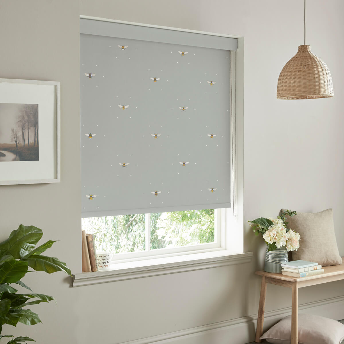 Bees Pale Slate Made to Measure Roller Blind