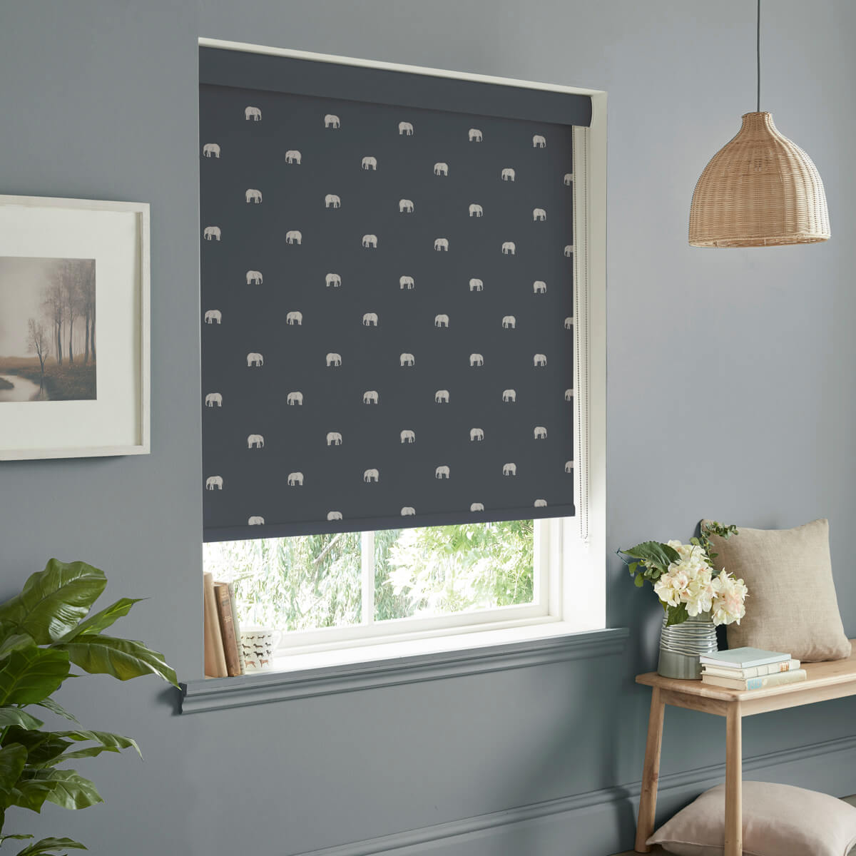 Elephant Deep Navy Made to Measure Roller Blind
