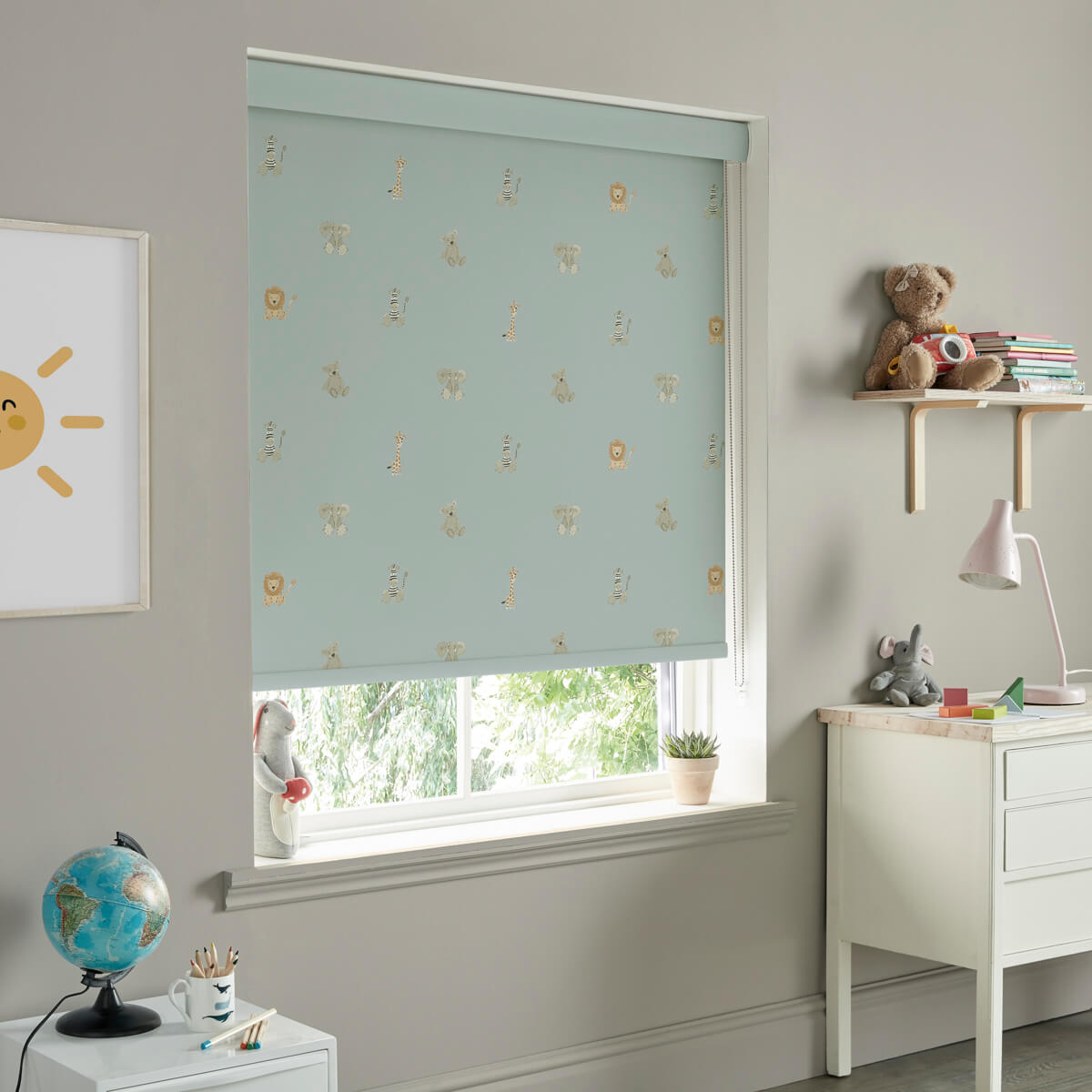 Bears & Balloons Sage Green Roller Blind Sample