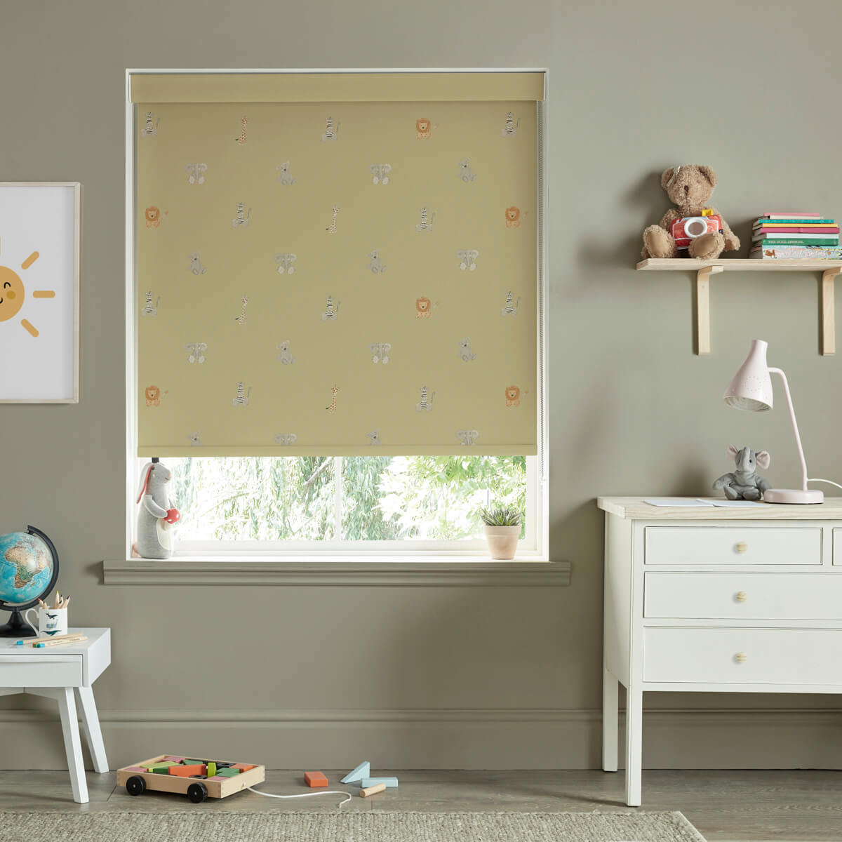 Bears & Balloons Soft Mustard Made to Measure Roller Blind