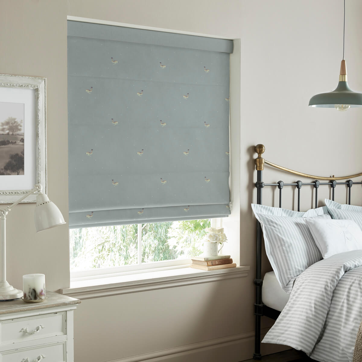 Hare Teal Blue Curtains/Roman Blind Sample