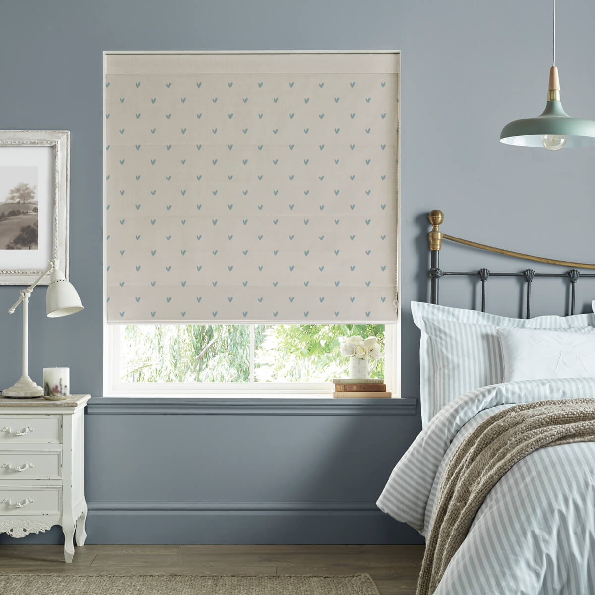 Hearts Duck Egg Made to Measure Roman Blind