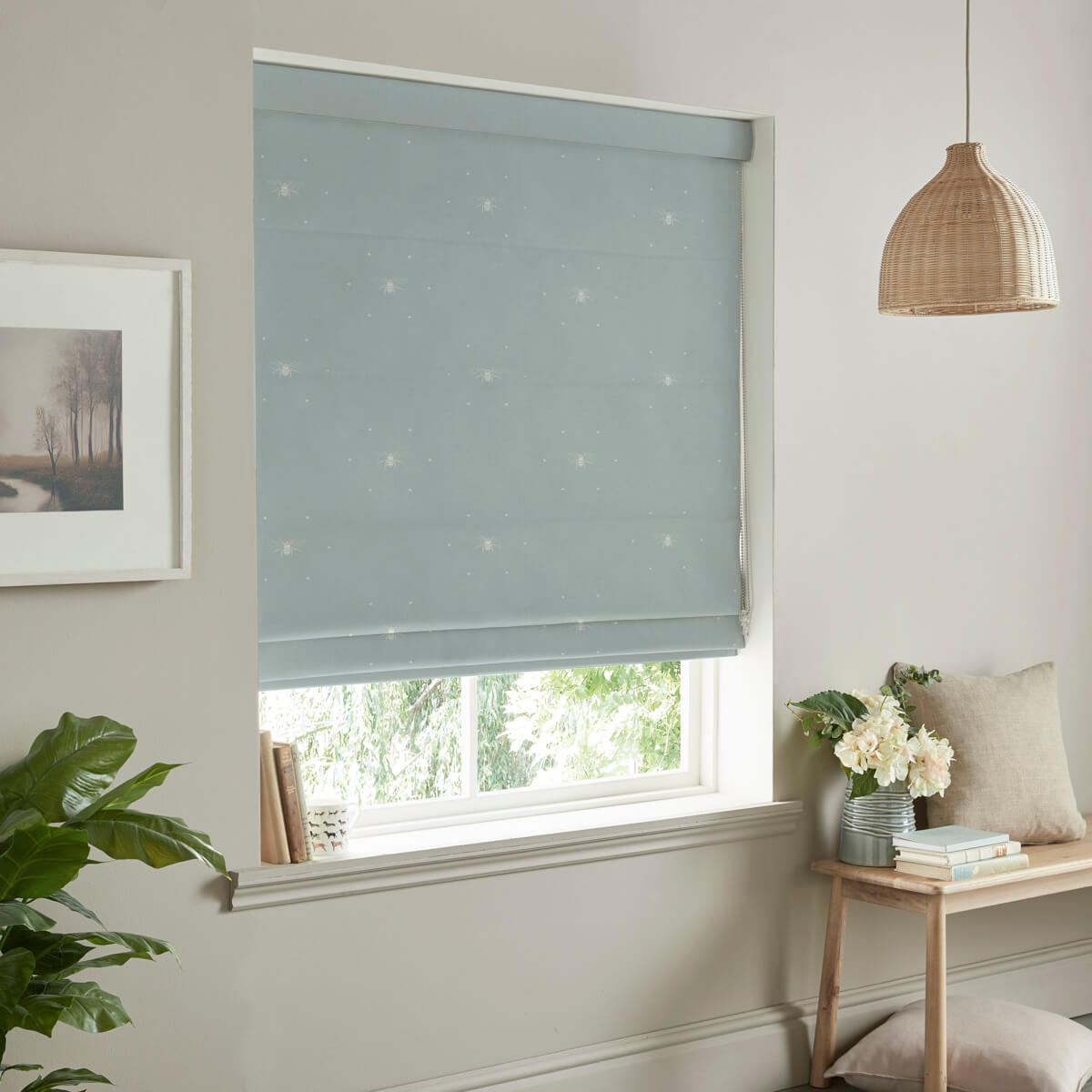 Bees Duck Egg Made to Measure Roman Blind
