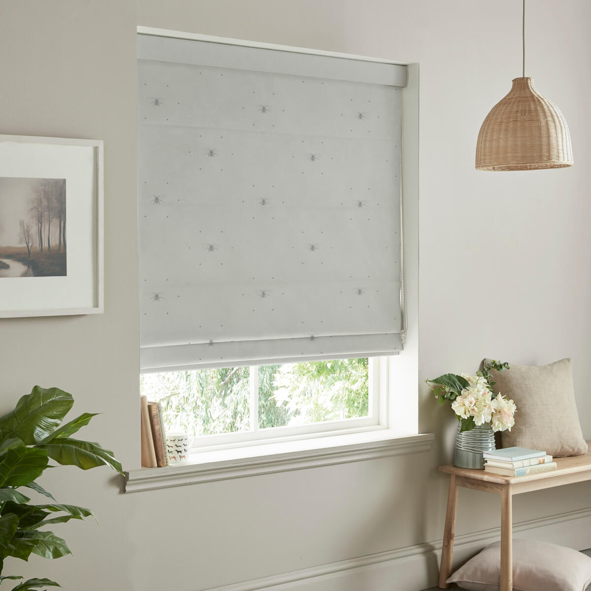 Bees Grey Made to Measure Roman Blind