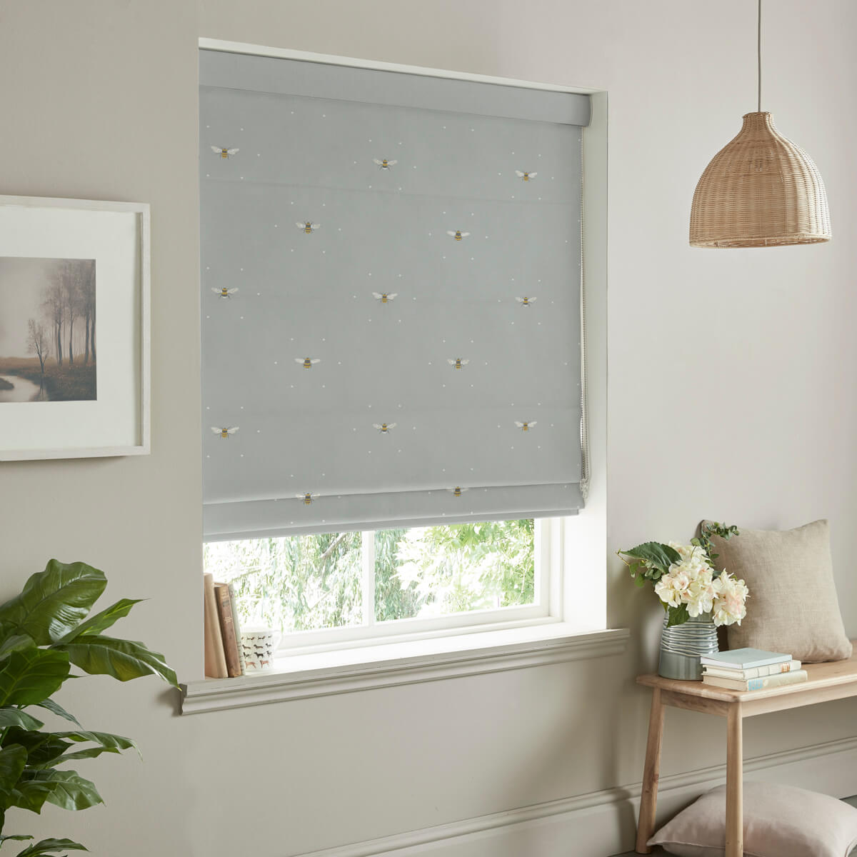 Bees Pale Slate Made to Measure Roman Blind