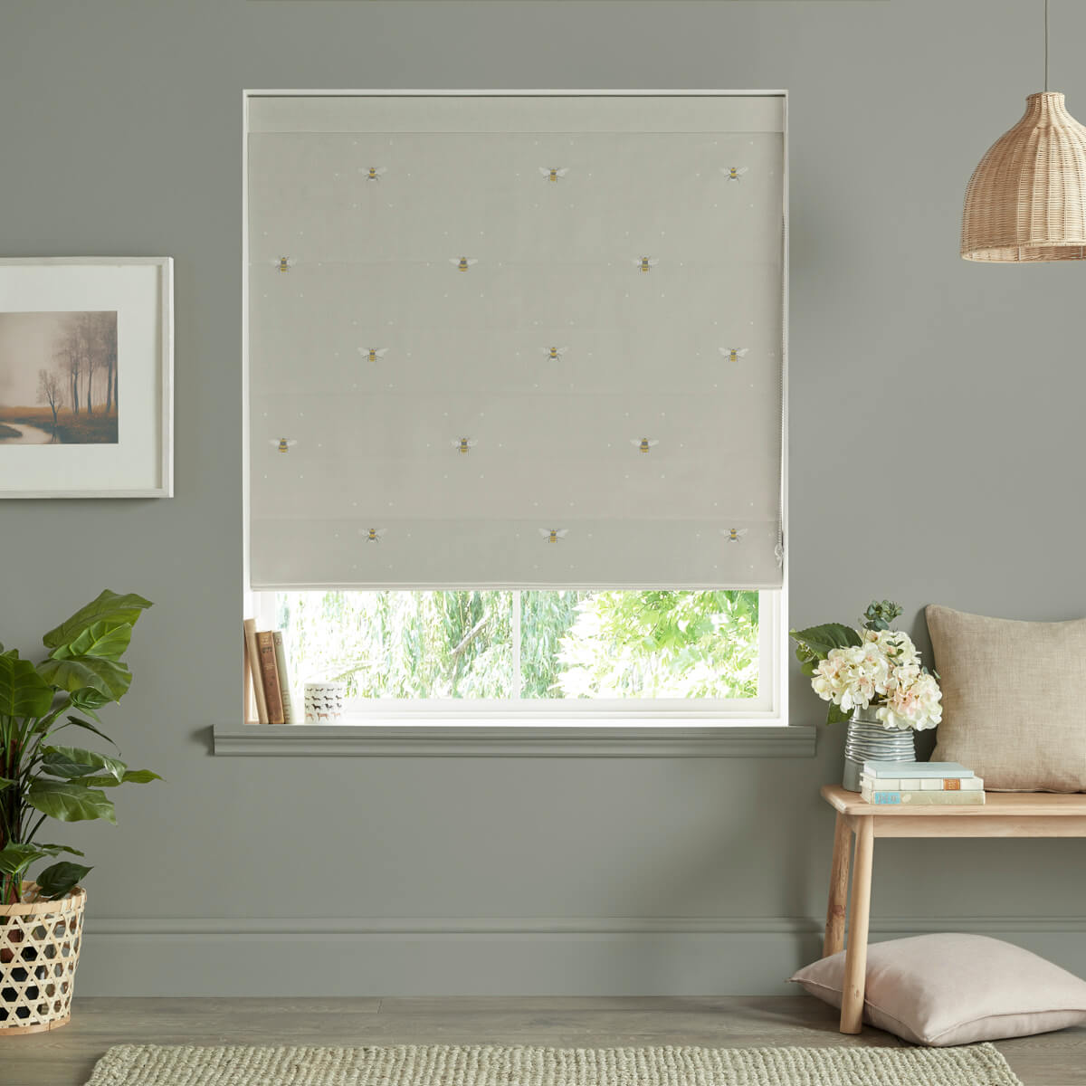 Bees Soft Linen Curtains/Roman Blind Sample