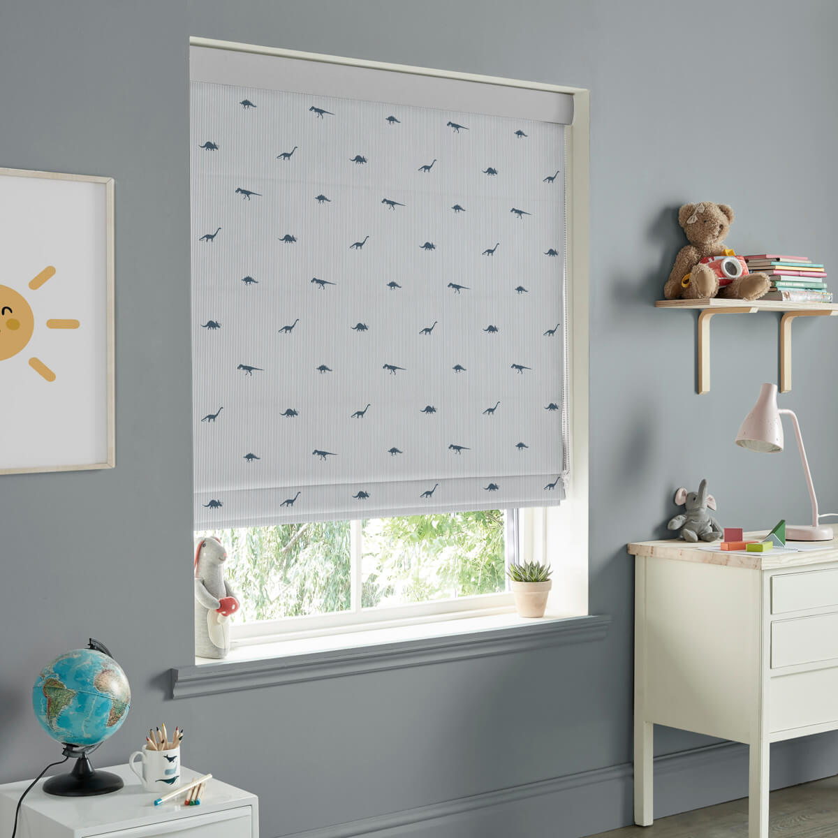 Dinosaurs Navy Curtains/Roman Blind Sample