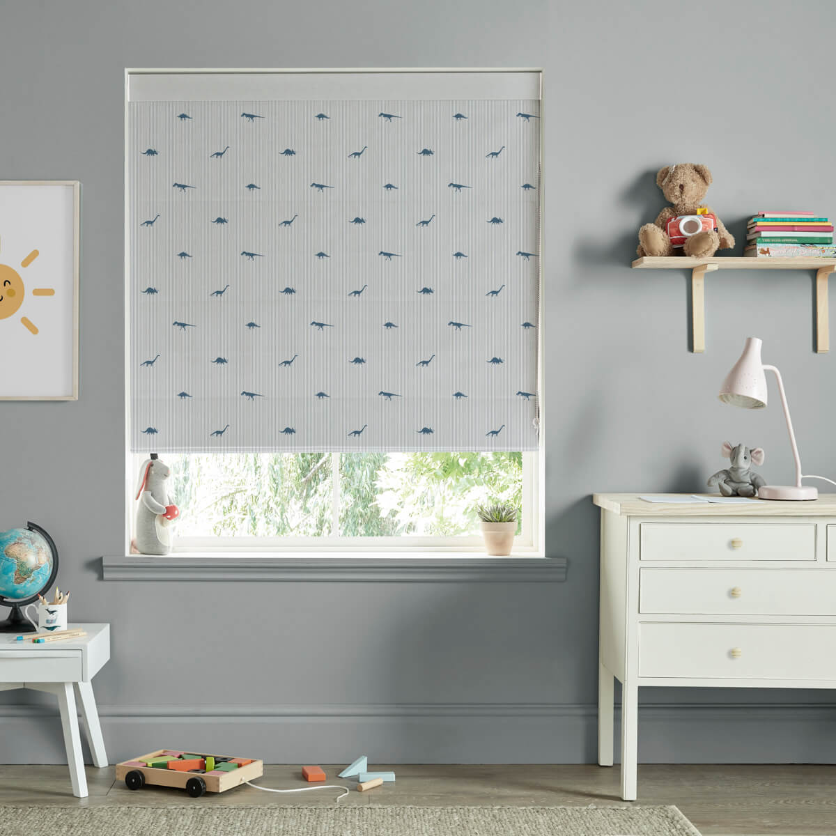 Dinosaurs Navy Curtains/Roman Blind Sample