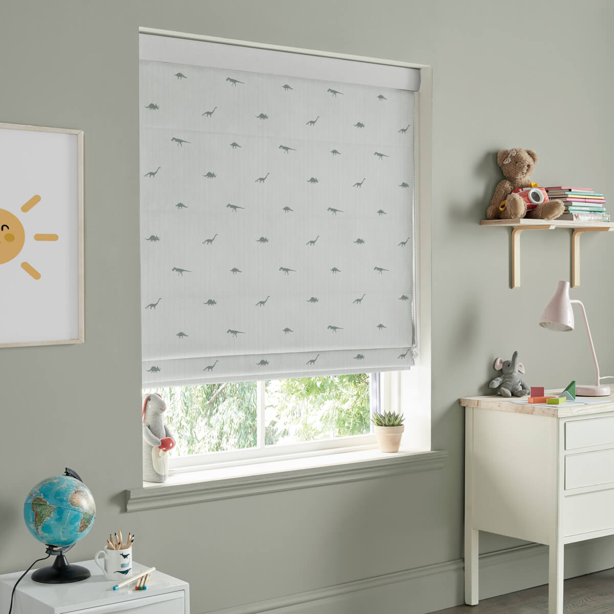 Dinosaurs Sage Made to Measure Roman Blind