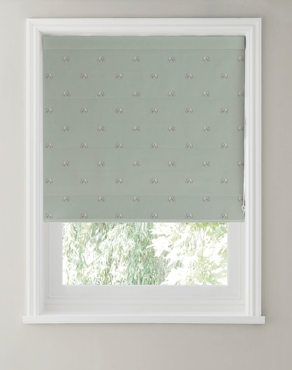 Elephant Green Grey Curtains/Roman Blind Sample