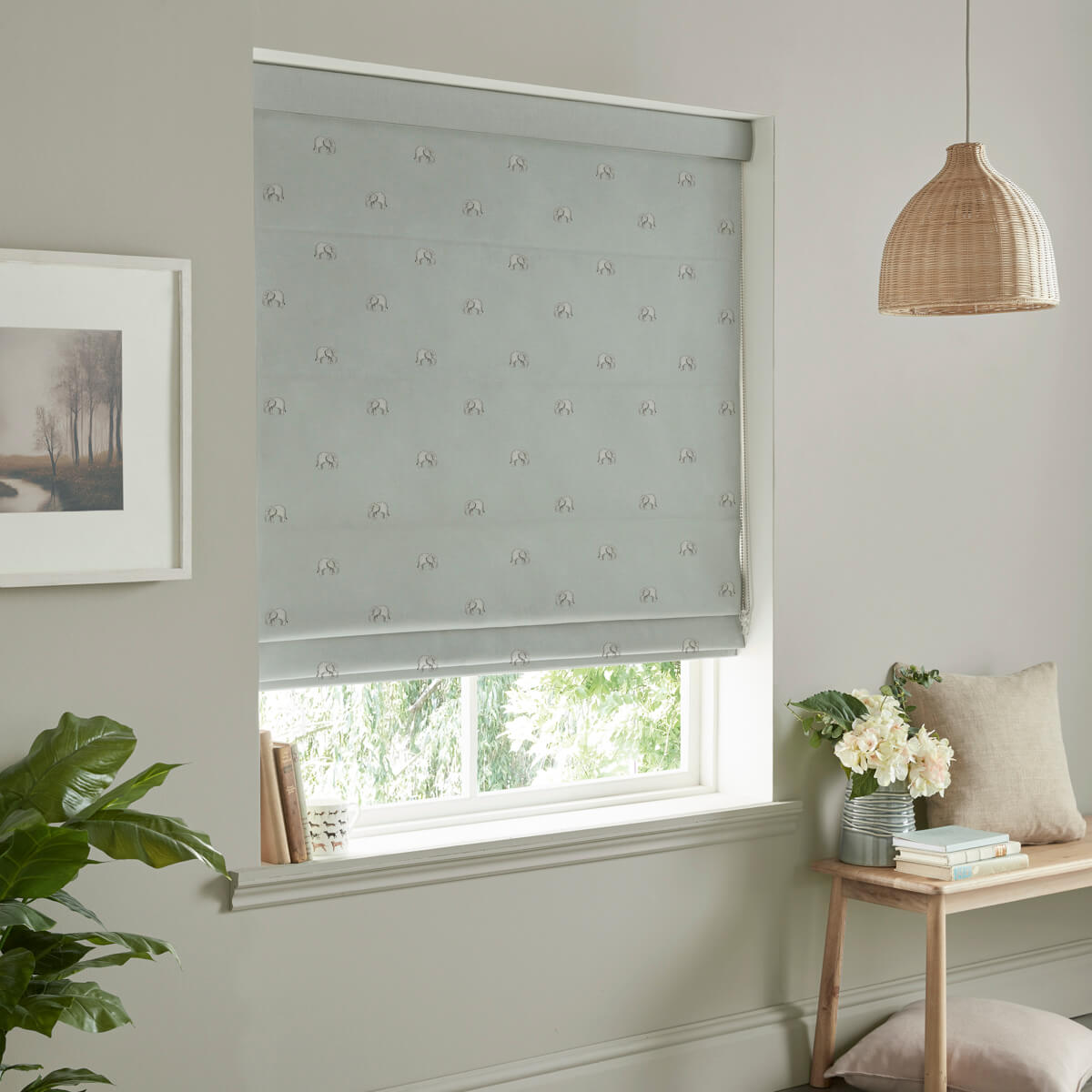 Elephant Green Grey Made to Measure Roman Blind