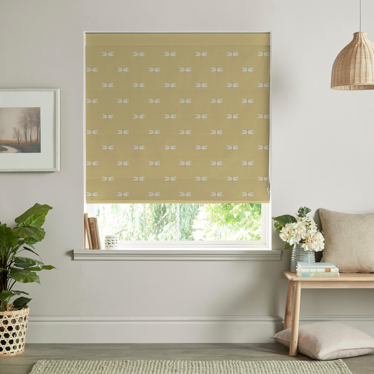 Dragonfly Deep Mustard Made to Measure Roman Blind