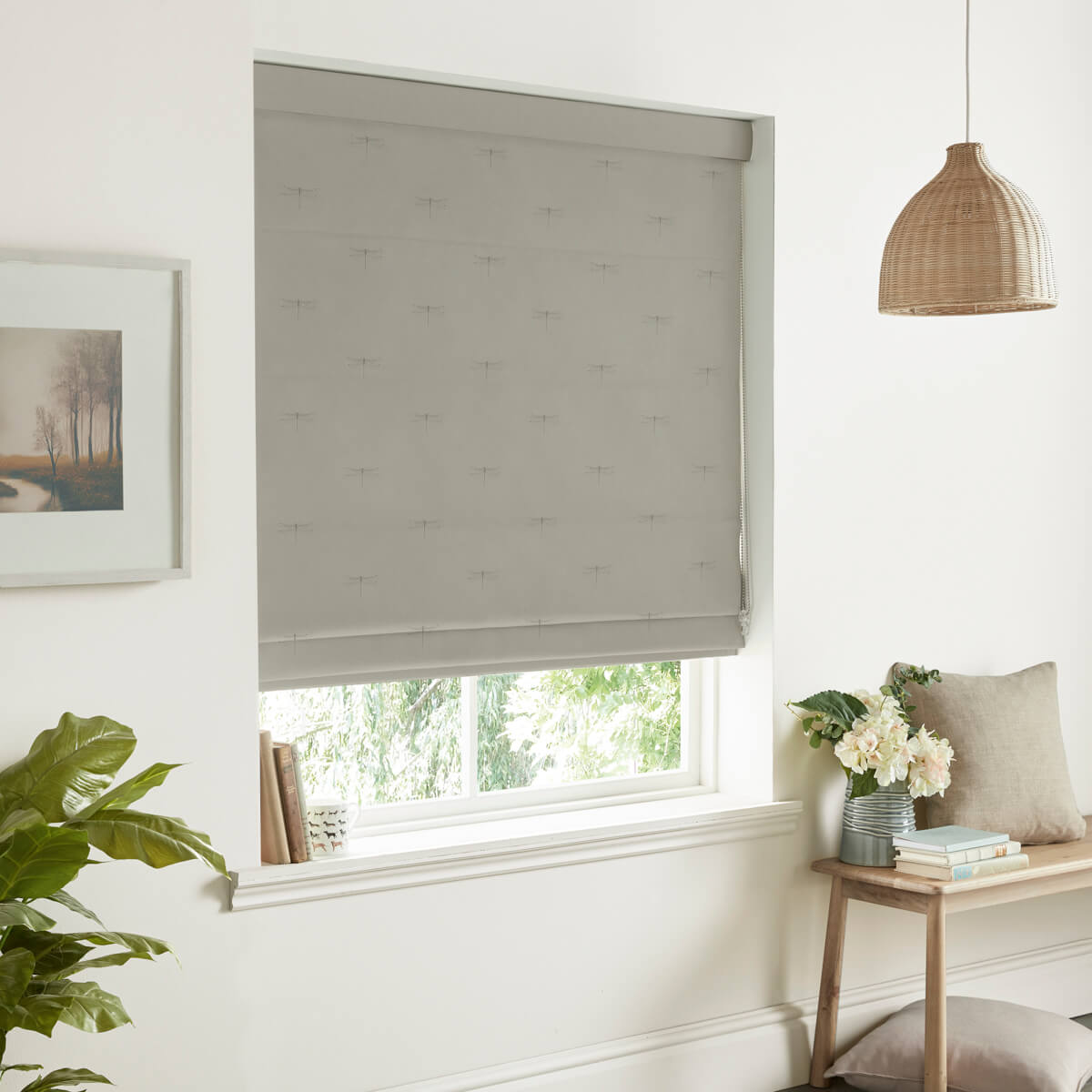 Dragonfly Natural Curtains/Roman Blind Sample