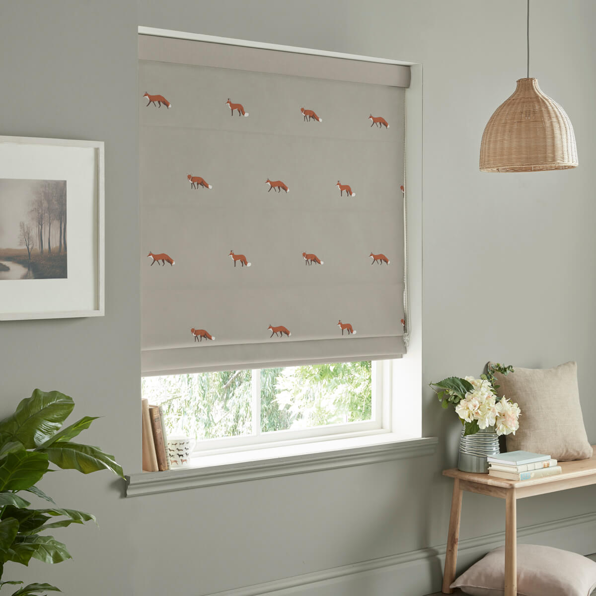 Foxes Forest Green Curtains/Roman Blind Sample