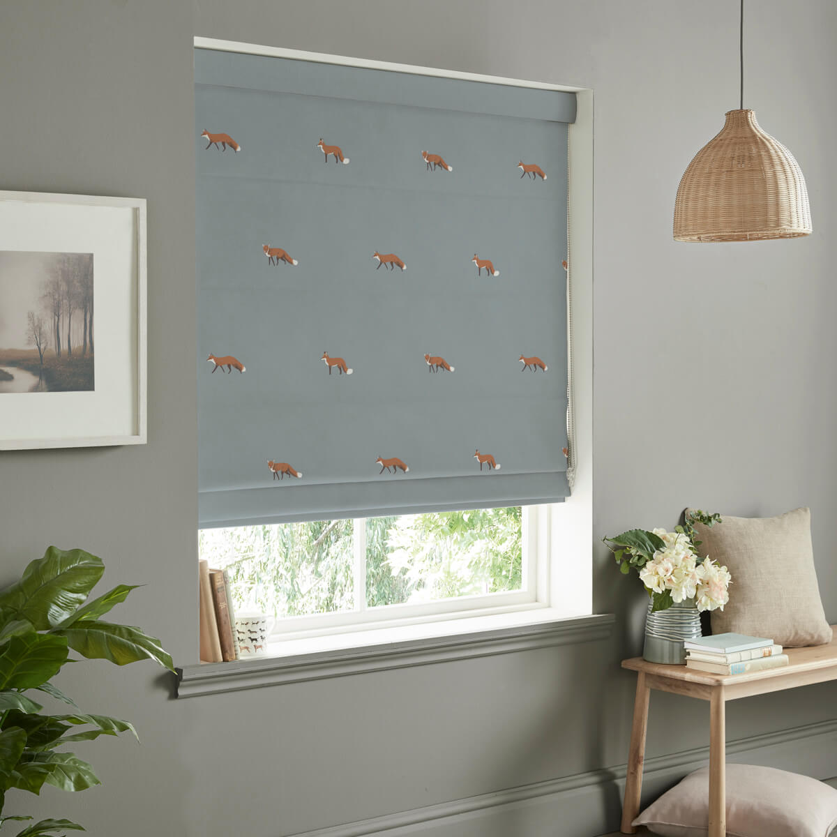 Foxes Teal Made to Measure Roman Blind