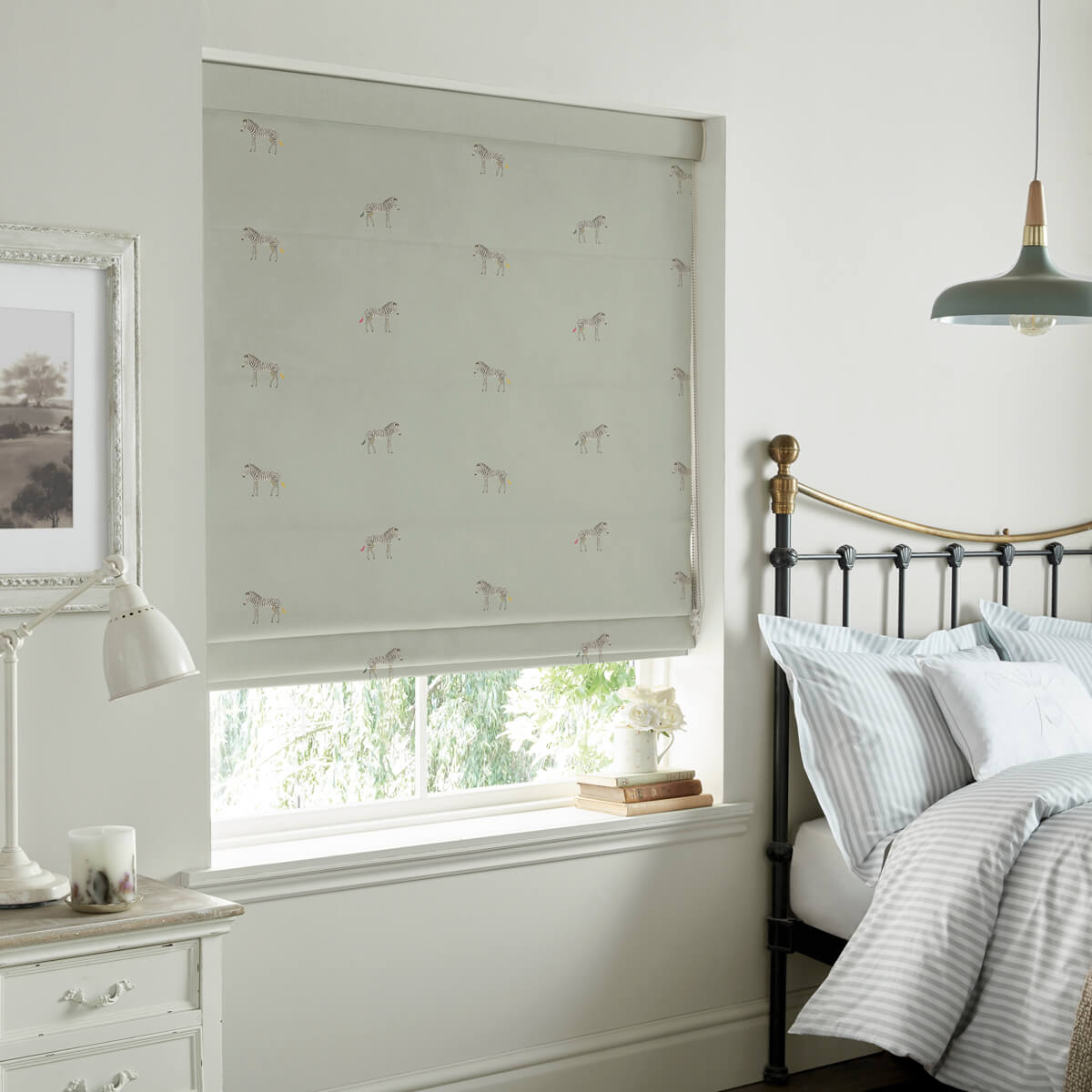 Zebra Sage Grey Curtains/Roman Blind Sample