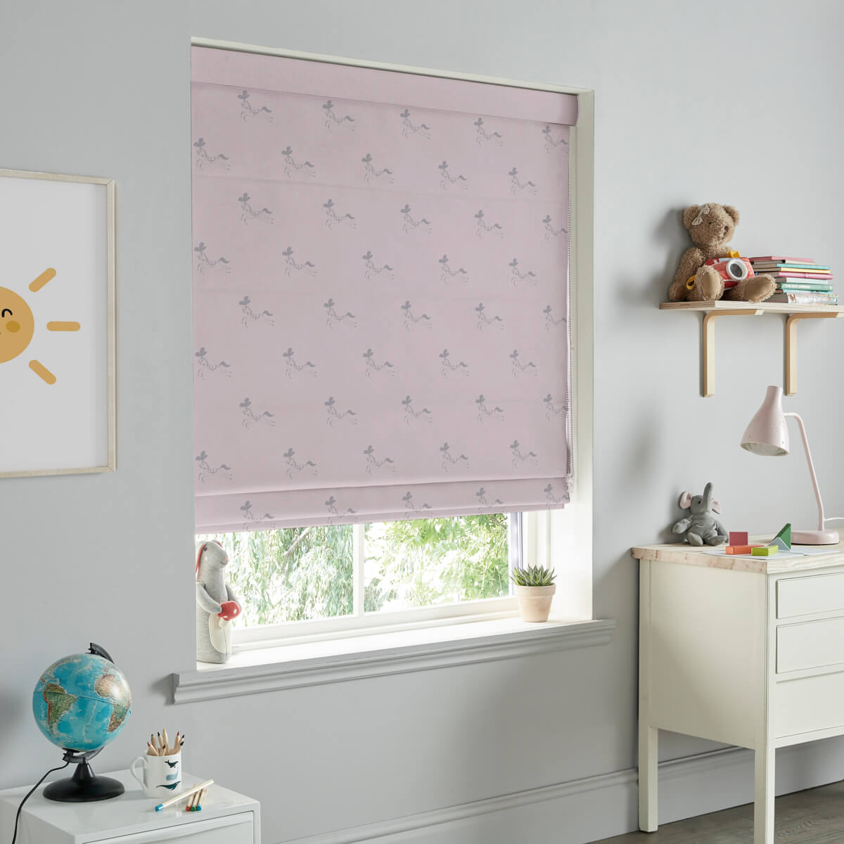 Fairground Ponies Soft Pink Curtains/Roman Blind Sample