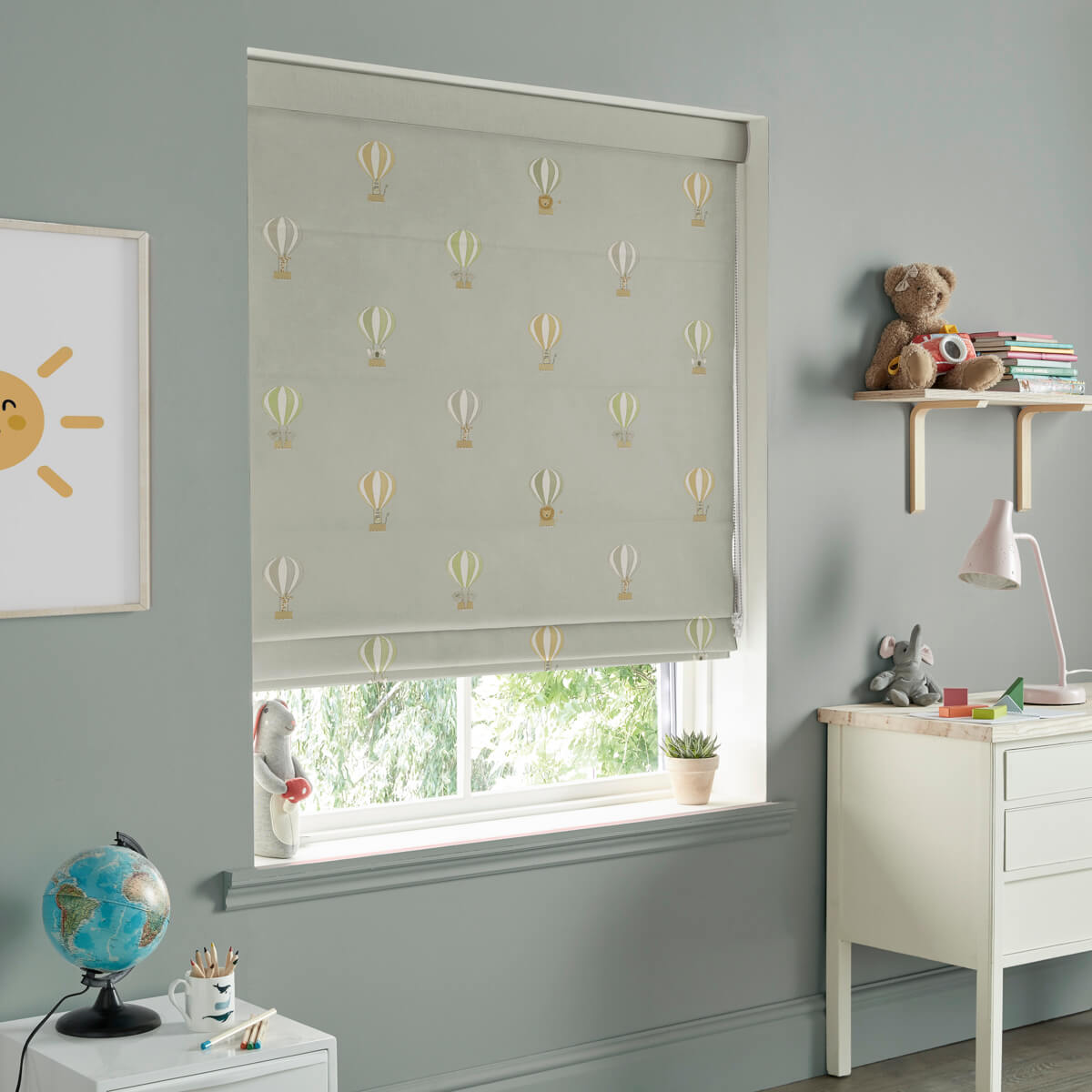 Bears & Balloons Mint Grey Made to Measure Roman Blind