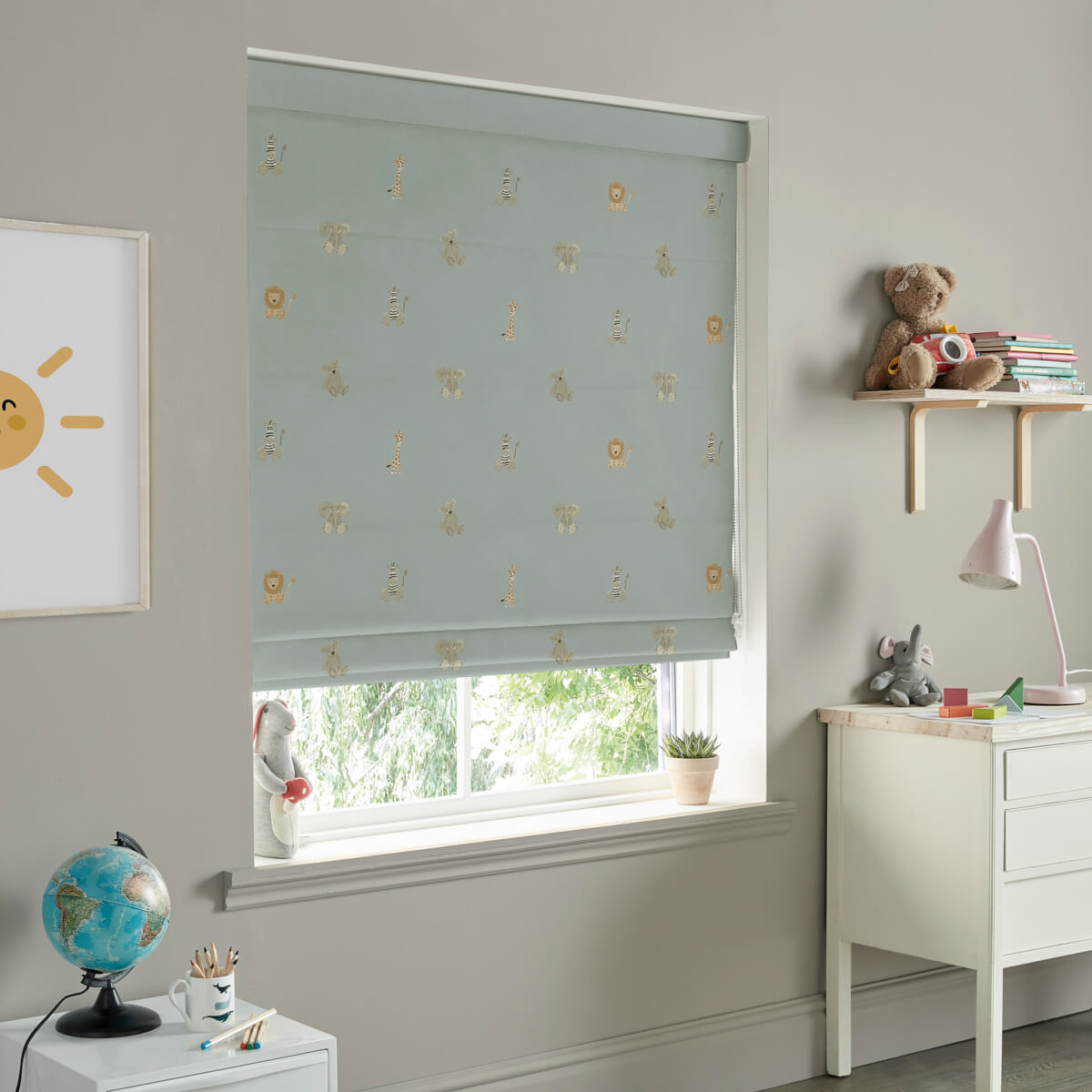 Bears & Balloons Sage Green Made to Measure Roman Blind