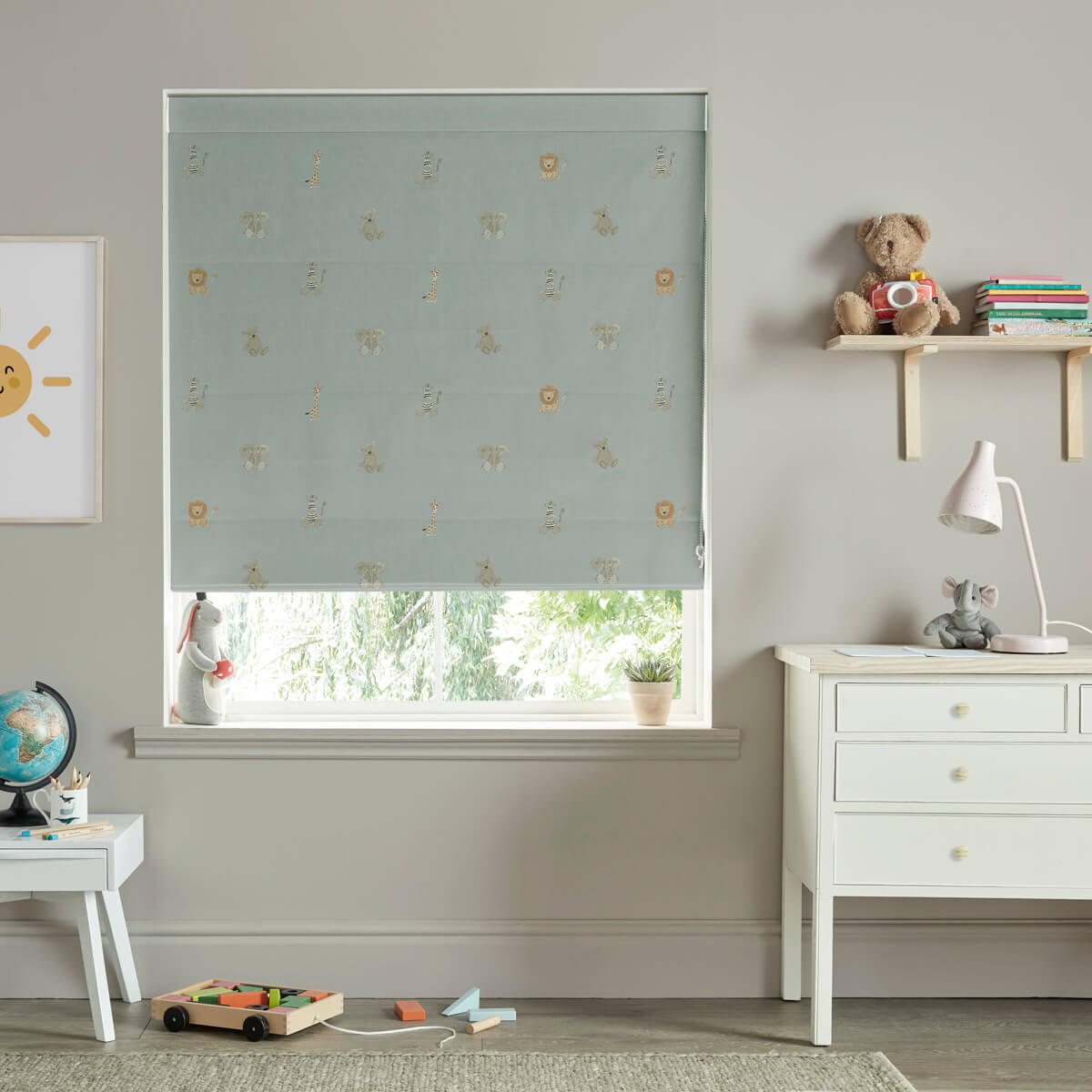 Bears & Balloons Sage Green Made to Measure Roman Blind