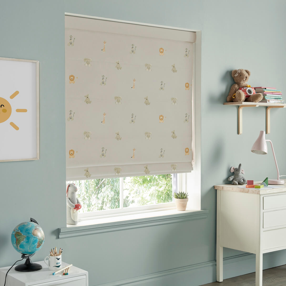 Bears & Balloons Linen Curtains/Roman Blind Sample