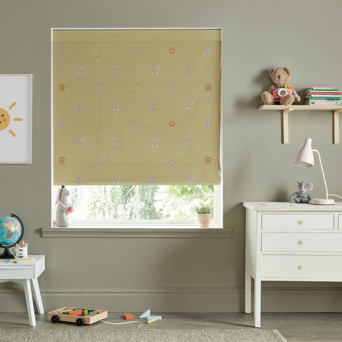 Bears & Balloons Soft Mustard Made to Measure Roman Blind
