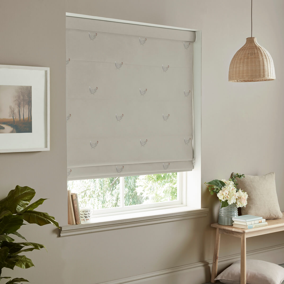 Chicken Natural Curtains/Roman Blind Sample