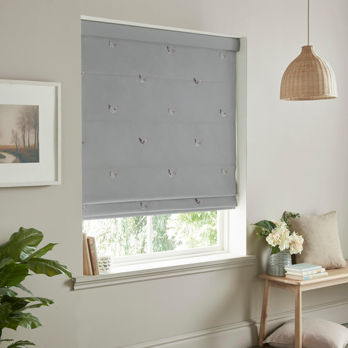 Chicken Pale Sage Blue Made to Measure Roman Blind