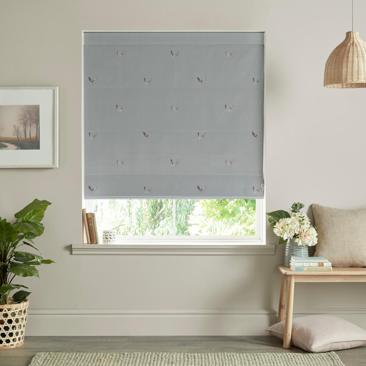 Chicken Pale Sage Blue Made to Measure Roman Blind