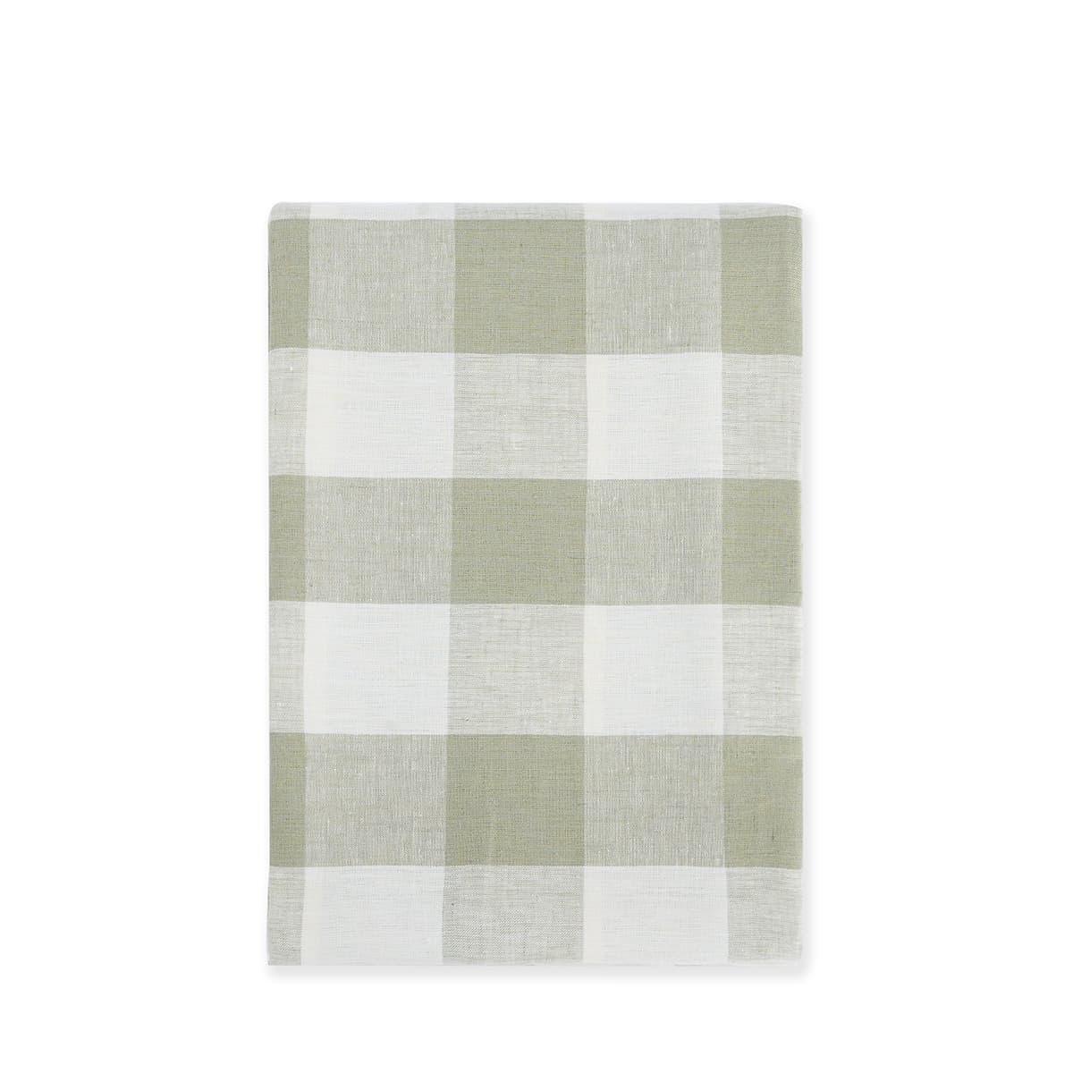 White and Olive Gingham Linen Tablecloth