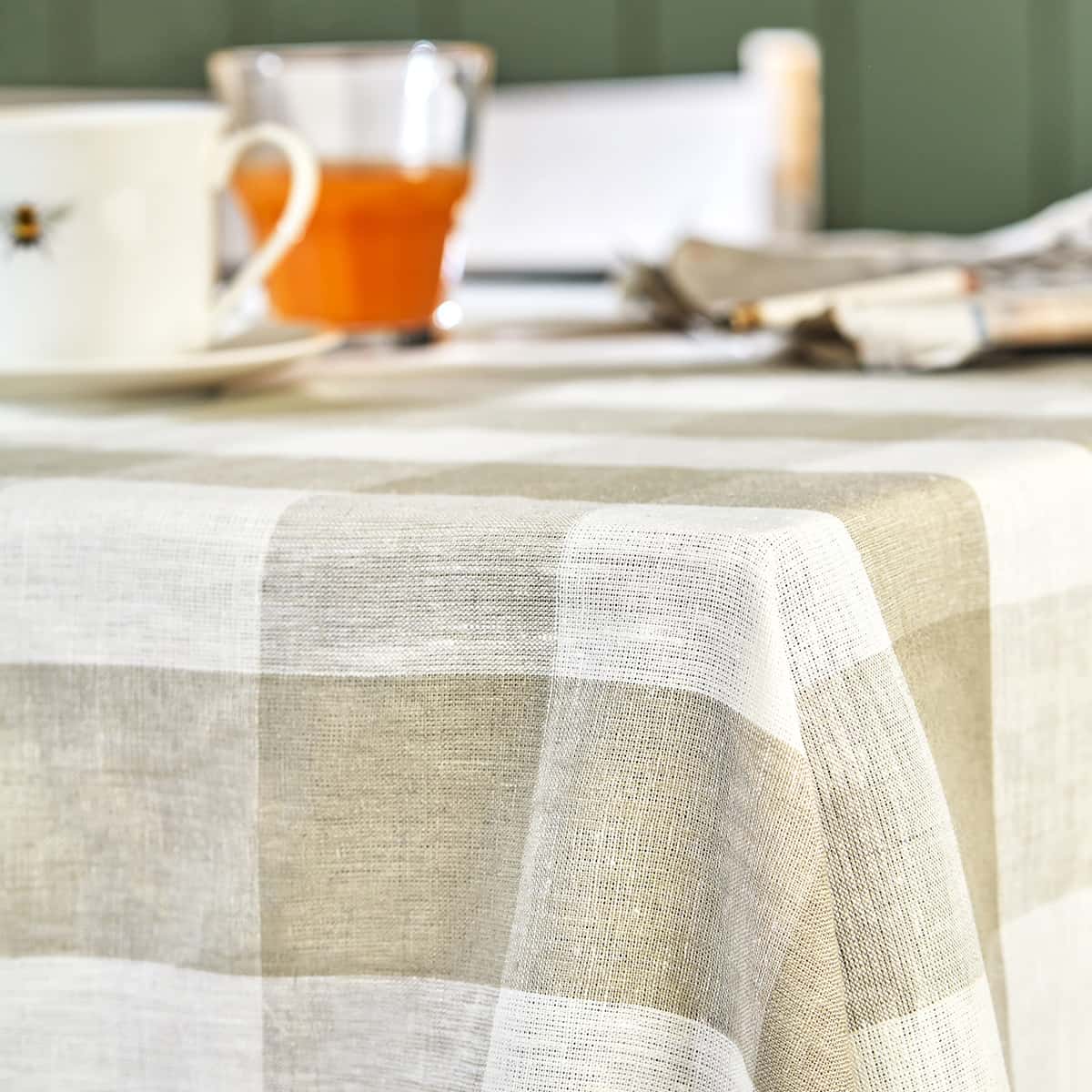 Warm Stone Gingham Linen Tablecloth
