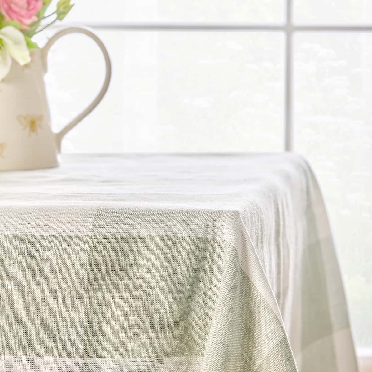 Sage Green Gingham Linen Tablecloth