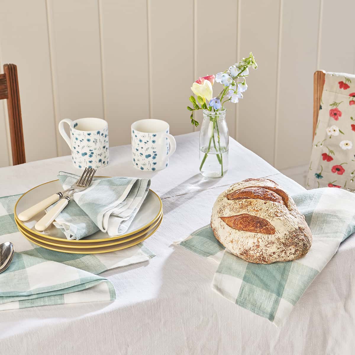 Teal Gingham Linen Napkins (Set of 4)