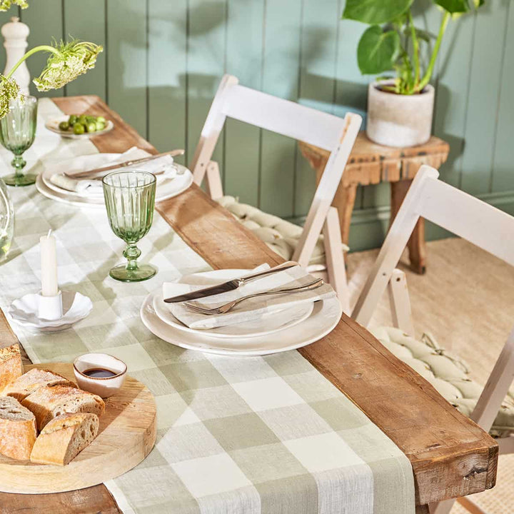 Warm Stone Gingham Linen Table Runner by Sophie Allport