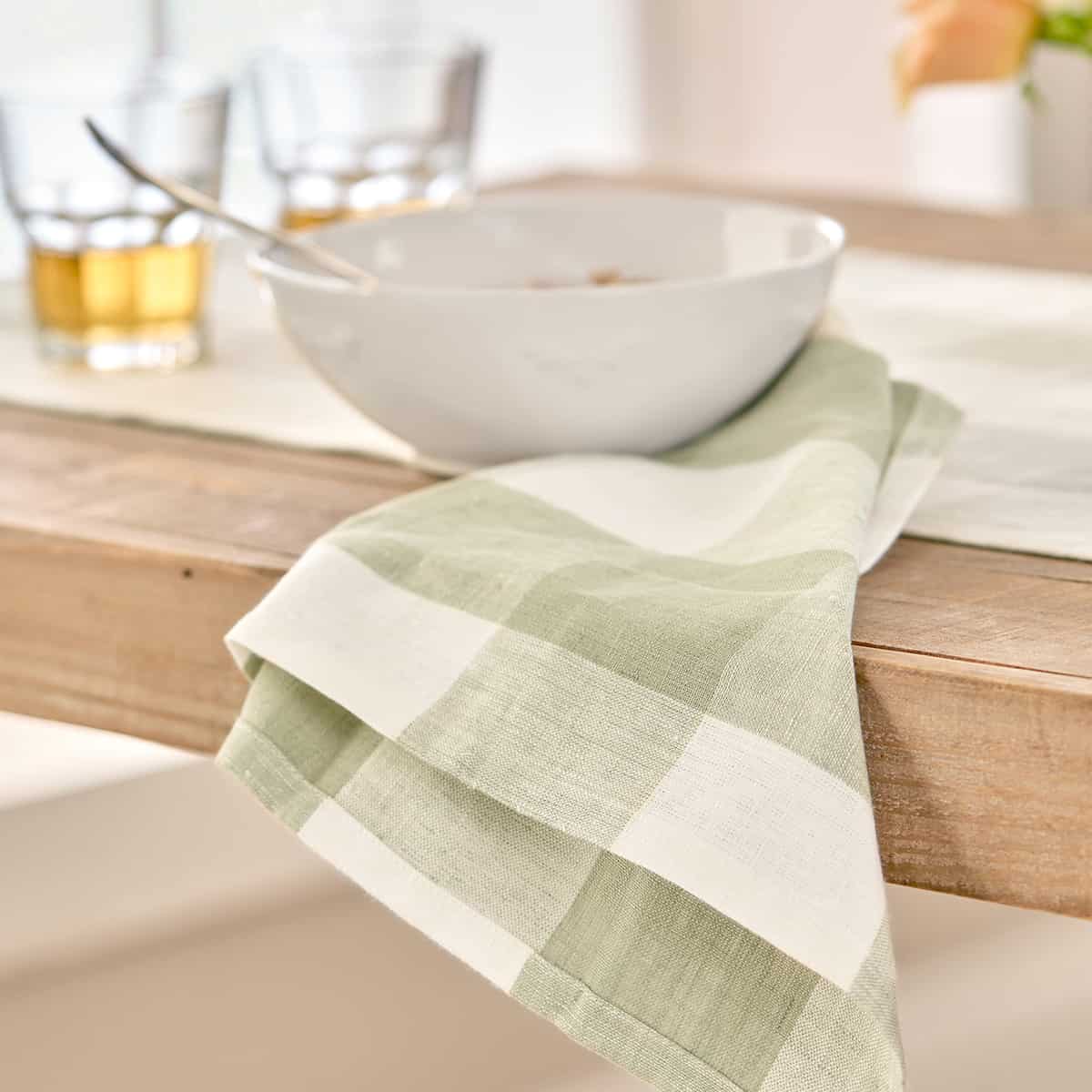 Sage Green Gingham Linen Napkins (Set of 4) by Sophie Allport